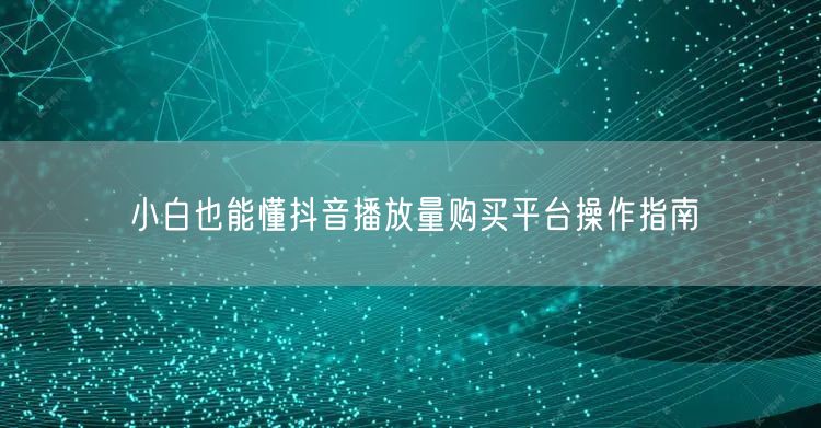 小白也能懂抖音播放量购买平台操作指南