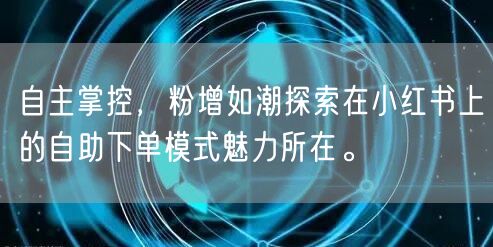 自主掌控,粉增如潮探索在小红书上的自助下单模式魅力所在。